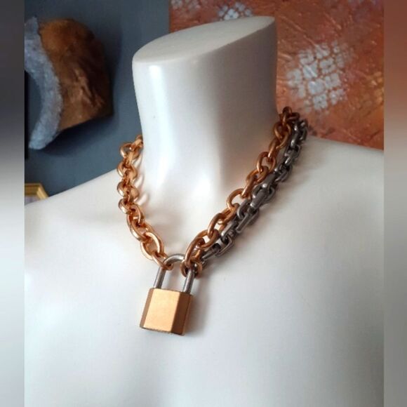 Zara Gold and Silver Chain Necklace with Padlock - Picture 1 of 12